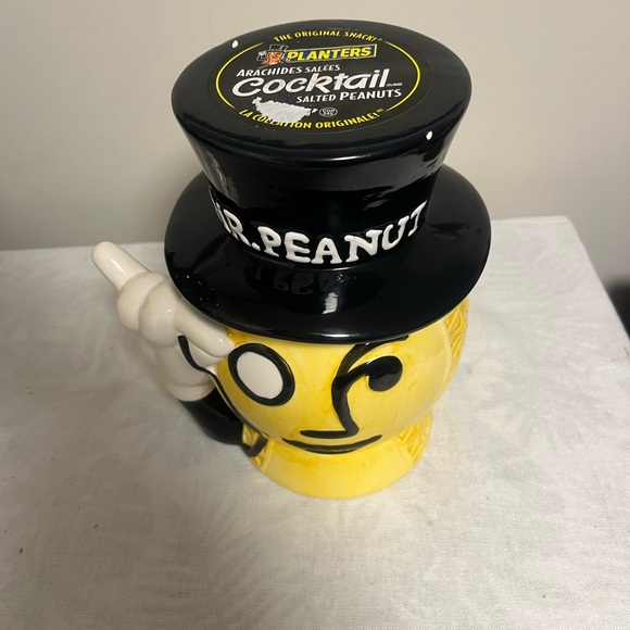 VTG CERAMIC MR. PEANUT COOKIE JAR PLANTER W/ ORIGINAL PRODUCT LOGO & DESCRIPTION - Picture 2 of 9